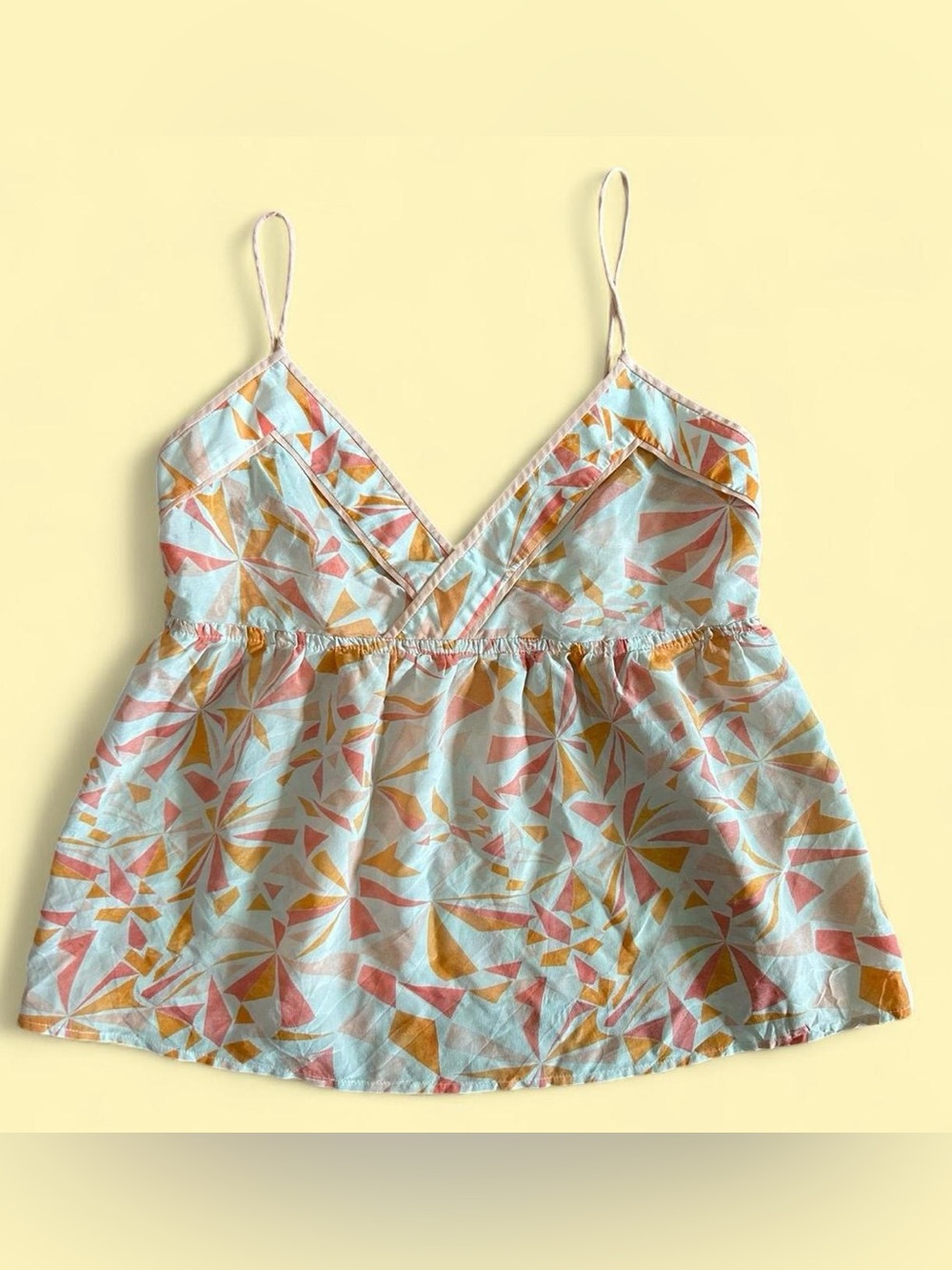 Club Monaco 100% Silk Pastel Geometric Cami Top in White, Pink & Mustard